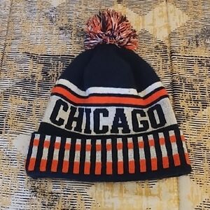 Chicago Kids Pom-Pom Beanie - Black, White, and Orange